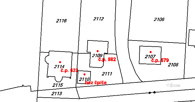 Jaktař 582, Opava na parcele st. 2109 v KÚ Jaktař, Katastrální mapa