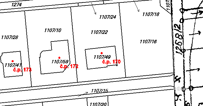 Citonice 170 na parcele st. 1107/49 v KÚ Citonice, Katastrální mapa