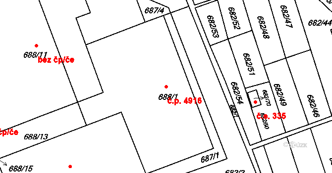 Jihlava 4916 na parcele st. 688/1 v KÚ Jihlava, Katastrální mapa