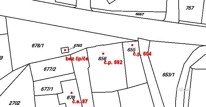 Šluknov 592 na parcele st. 656 v KÚ Šluknov, Katastrální mapa