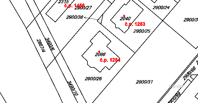 Rosice 1254 na parcele st. 2066 v KÚ Rosice u Brna, Katastrální mapa