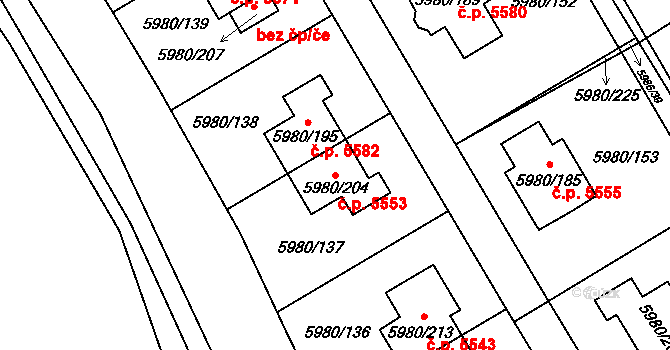 Chomutov 5553 na parcele st. 5980/204 v KÚ Chomutov I, Katastrální mapa