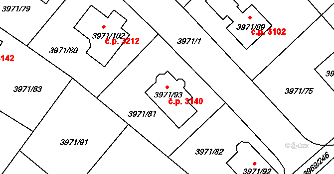 Česká Lípa 3140 na parcele st. 3971/93 v KÚ Česká Lípa, Katastrální mapa