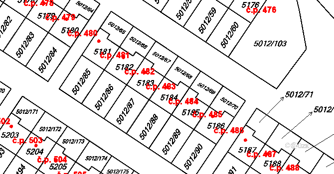 Zelená 484, Luštěnice na parcele st. 5184 v KÚ Luštěnice, Katastrální mapa
