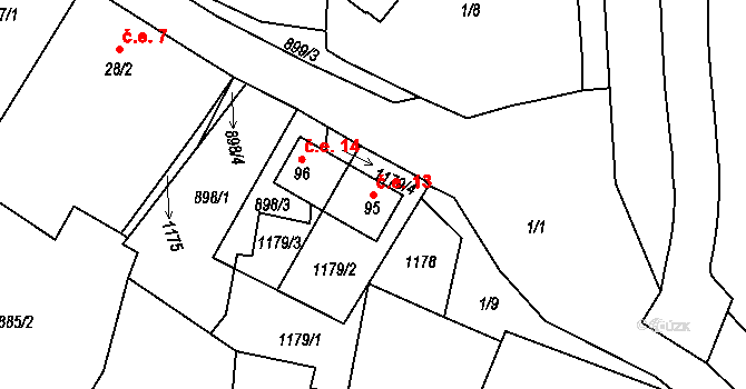 Sukorady 13, Snědovice na parcele st. 95 v KÚ Sukorady, Katastrální mapa