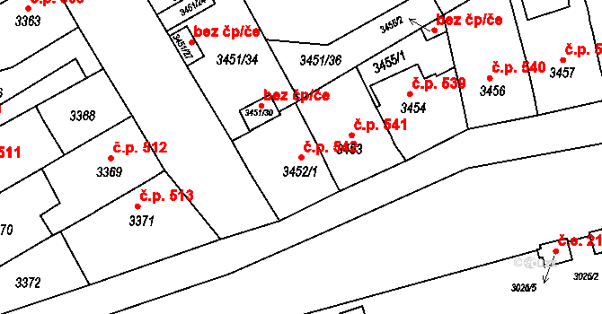 Jirkov 542 na parcele st. 3452/1 v KÚ Jirkov, Katastrální mapa