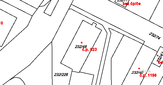 Lobzy 923, Plzeň na parcele st. 232/48 v KÚ Lobzy, Katastrální mapa