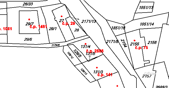 Stodůlky 2586, Praha na parcele st. 131/4 v KÚ Stodůlky, Katastrální mapa