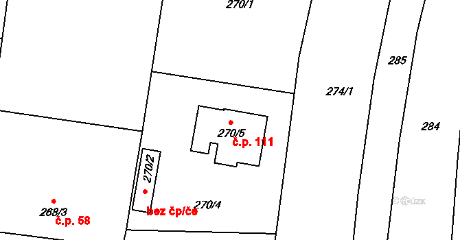 Dasný 111 na parcele st. 270/5 v KÚ Dasný, Katastrální mapa