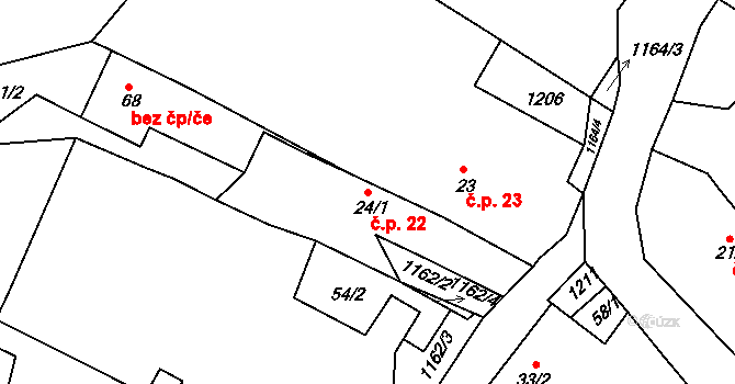 Číhaň 22 na parcele st. 24/1 v KÚ Číhaň, Katastrální mapa