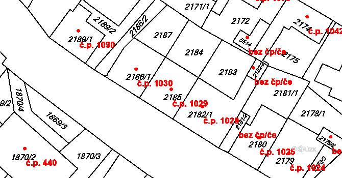 Předměstí 1029, Litoměřice na parcele st. 2185 v KÚ Litoměřice, Katastrální mapa