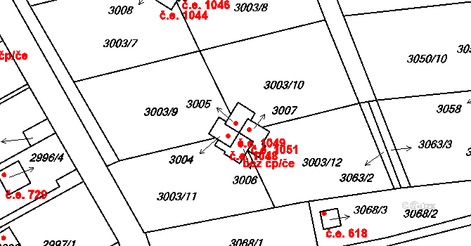 Planá nad Lužnicí 1049 na parcele st. 3005 v KÚ Planá nad Lužnicí, Katastrální mapa