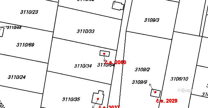 Louny 2060 na parcele st. 3110/64 v KÚ Louny, Katastrální mapa