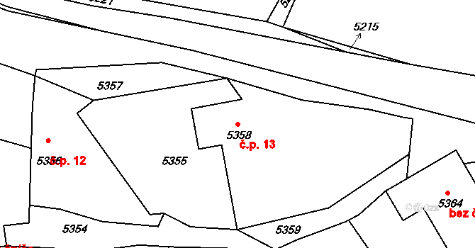 Holubí Zhoř 13, Velká Bíteš na parcele st. 5358 v KÚ Holubí Zhoř, Katastrální mapa