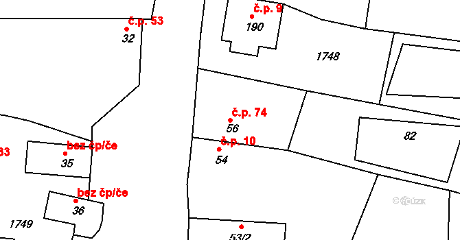 Jestřabí 74 na parcele st. 56 v KÚ Jestřabí nad Vláří, Katastrální mapa