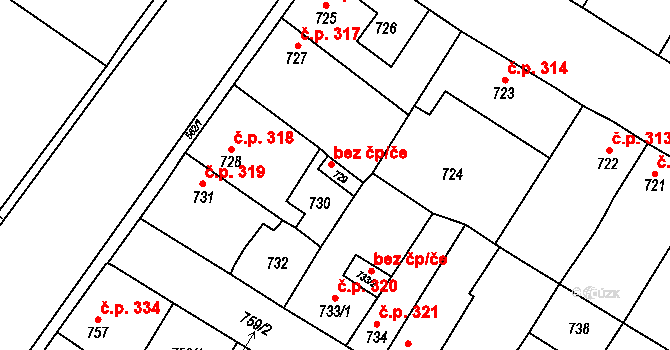 Kosmonosy 39282724 na parcele st. 729 v KÚ Kosmonosy, Katastrální mapa