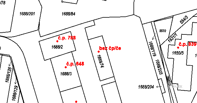 Brno 39473724 na parcele st. 1688/74 v KÚ Jundrov, Katastrální mapa