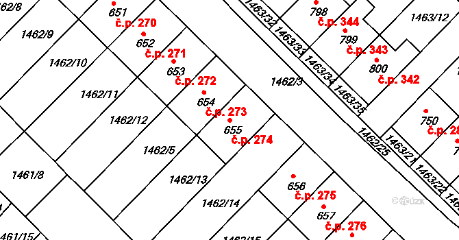 Pozlovice 274 na parcele st. 655 v KÚ Pozlovice, Katastrální mapa