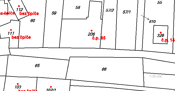 Vrbětice 85, Vlachovice na parcele st. 206 v KÚ Vrbětice, Katastrální mapa