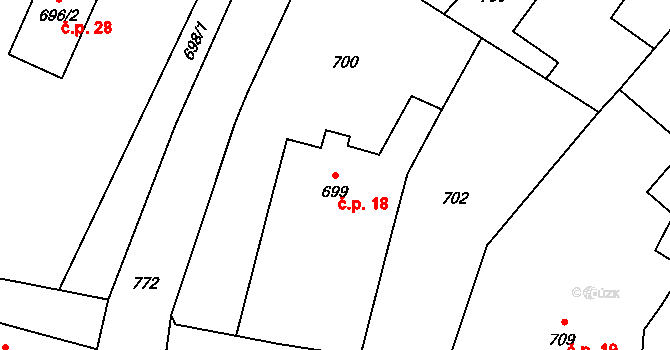 Zadky 18, Neplachovice na parcele st. 699 v KÚ Neplachovice, Katastrální mapa