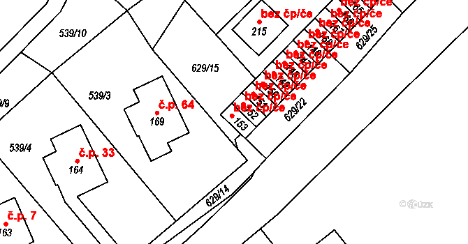Osečnice 44263724 na parcele st. 153 v KÚ Osečnice, Katastrální mapa