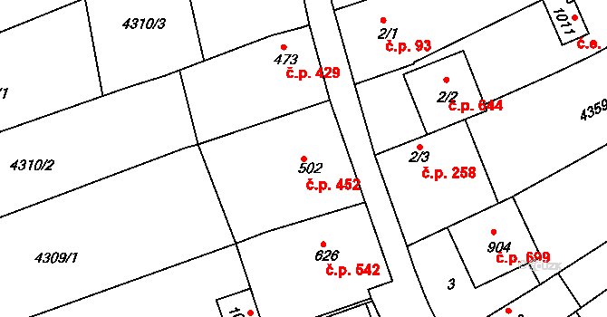 Boršice 452 na parcele st. 502 v KÚ Boršice u Buchlovic, Katastrální mapa