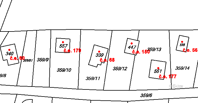 Čenkovice 68 na parcele st. 339 v KÚ Čenkovice, Katastrální mapa