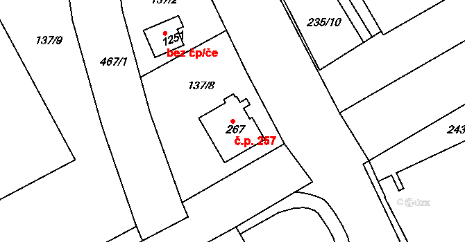 Neratovice 257 na parcele st. 267 v KÚ Neratovice, Katastrální mapa