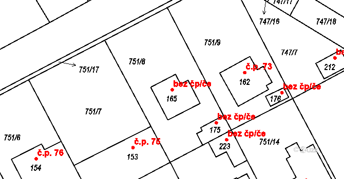 Budislav 74 na parcele st. 165 v KÚ Budislav, Katastrální mapa