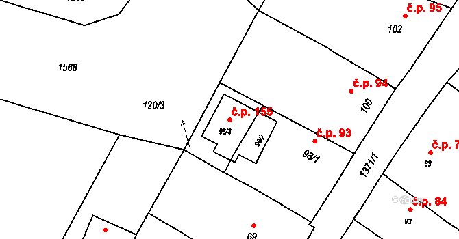 Skočice 155, Přeštice na parcele st. 98/3 v KÚ Skočice u Přeštic, Katastrální mapa