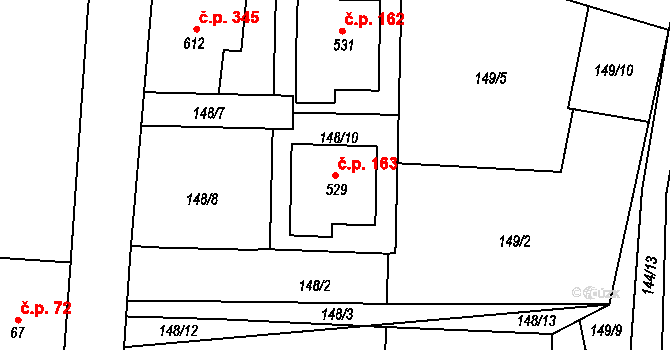 Velká Ves 163, Broumov na parcele st. 529 v KÚ Velká Ves u Broumova, Katastrální mapa