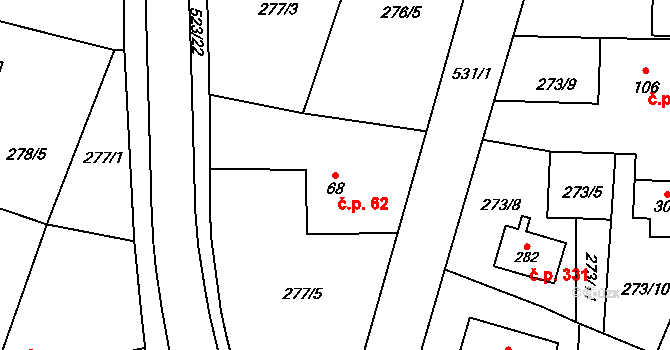 Srch 62 na parcele st. 68 v KÚ Srch, Katastrální mapa