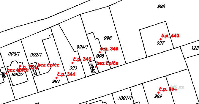 Vejprnice 346 na parcele st. 995 v KÚ Vejprnice, Katastrální mapa