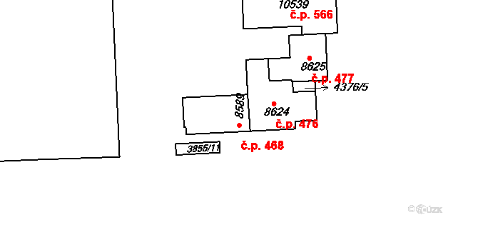 Polabiny 468, Pardubice na parcele st. 8589 v KÚ Pardubice, Katastrální mapa