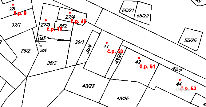 Kuničky 50 na parcele st. 41 v KÚ Kuničky, Katastrální mapa