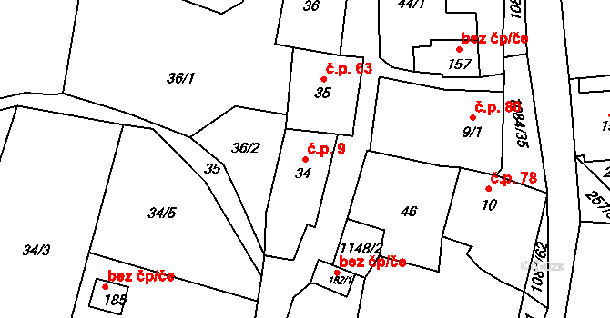 Masákova Lhota 9, Zdíkov na parcele st. 34 v KÚ Masákova Lhota, Katastrální mapa
