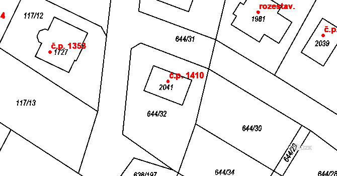 Šestajovice 1410 na parcele st. 2041 v KÚ Šestajovice u Prahy, Katastrální mapa