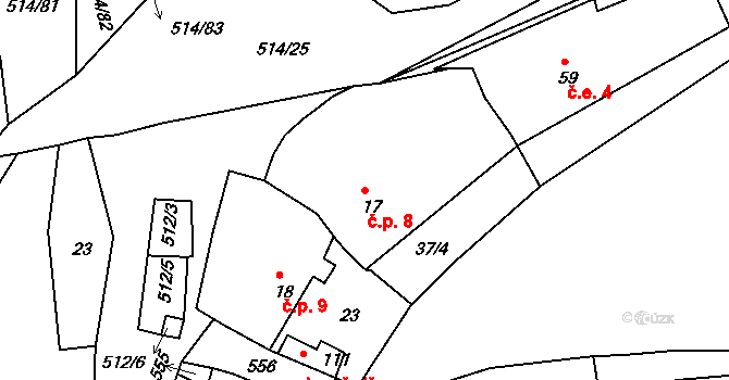 Kloušov 8, Merklín na parcele st. 17 v KÚ Kloušov, Katastrální mapa