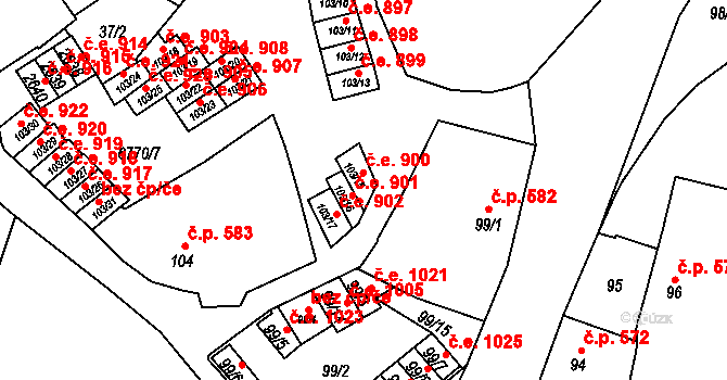 Žatec 901 na parcele st. 103/16 v KÚ Žatec, Katastrální mapa