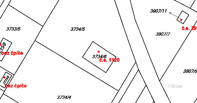 Roudnice nad Labem 1120 na parcele st. 3734/6 v KÚ Roudnice nad Labem, Katastrální mapa