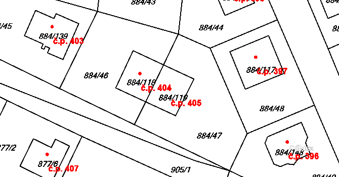 Štěnovice 405 na parcele st. 884/119 v KÚ Štěnovice, Katastrální mapa
