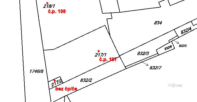 Jevišovice 107 na parcele st. 217/1 v KÚ Jevišovice, Katastrální mapa