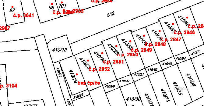 Znojmo 2851 na parcele st. 410/28 v KÚ Znojmo-Louka, Katastrální mapa