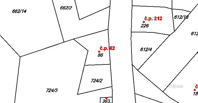 Mokřiny 82, Aš na parcele st. 86 v KÚ Mokřiny, Katastrální mapa