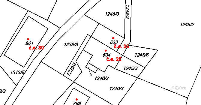 Suchá 25, Jáchymov na parcele st. 634 v KÚ Jáchymov, Katastrální mapa