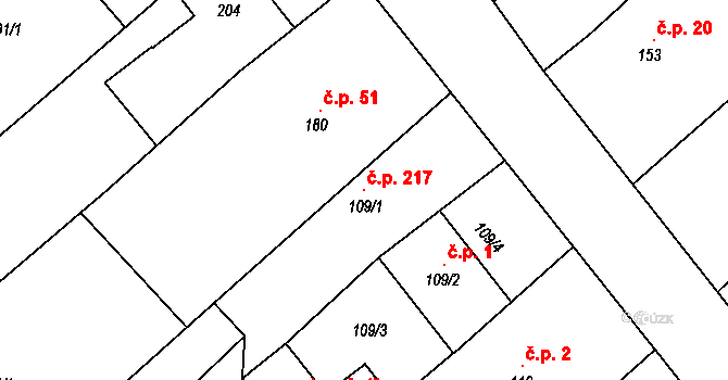 Přerov VIII-Henčlov 217, Přerov na parcele st. 109/1 v KÚ Henčlov, Katastrální mapa