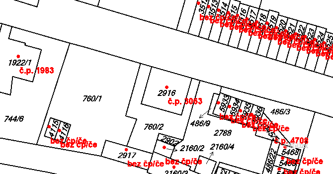 Jablonec nad Nisou 3063 na parcele st. 2916 v KÚ Jablonec nad Nisou, Katastrální mapa