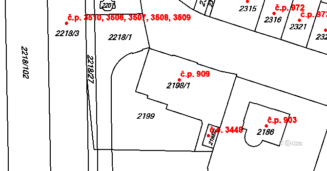 Jihlava 909 na parcele st. 2198/1 v KÚ Jihlava, Katastrální mapa