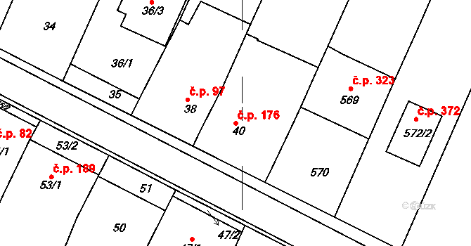 Moutnice 176 na parcele st. 40 v KÚ Moutnice, Katastrální mapa
