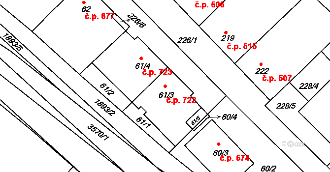 Šardice 722 na parcele st. 61/3 v KÚ Šardice, Katastrální mapa